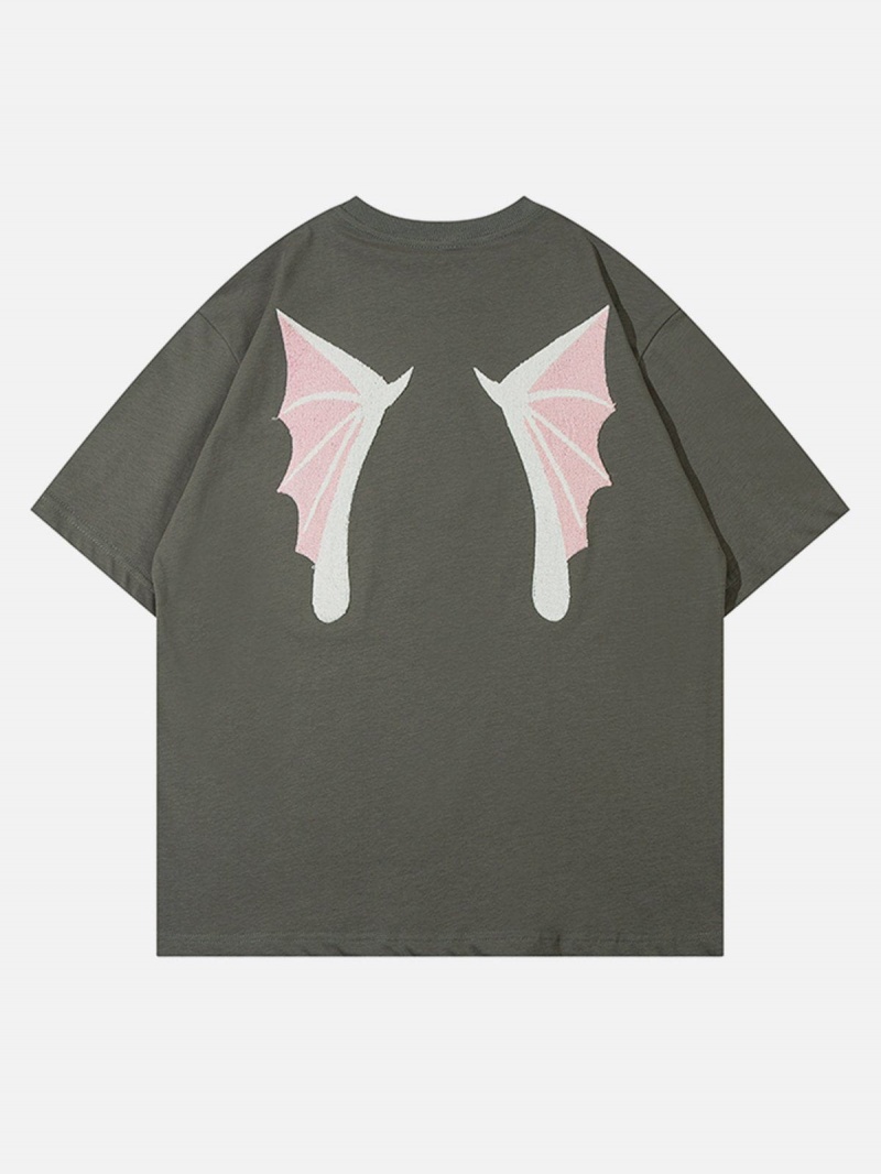 T Shirts Aelfric Eden Flocking Demon Wings Print Tee Abricot | SCK-98732821